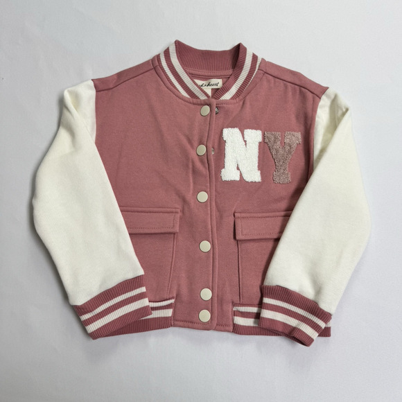 Derek Heart French Terry Varsity Bomber Jacket Girl's Size 4 Dusty Rose Pink - Picture 1 of 8